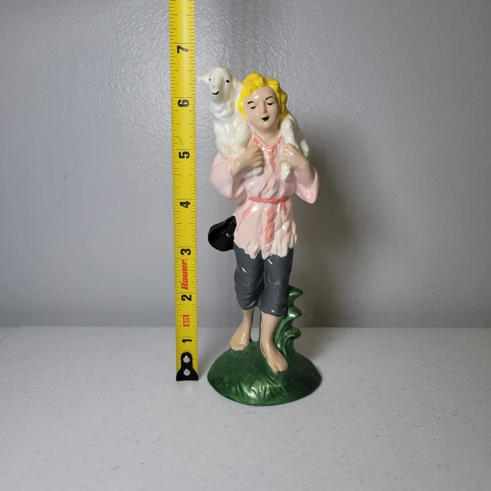 Pacific Mold Vintage Ceramic Nativity Piece Shepherd Girl‎ with Lamb 7 Inch